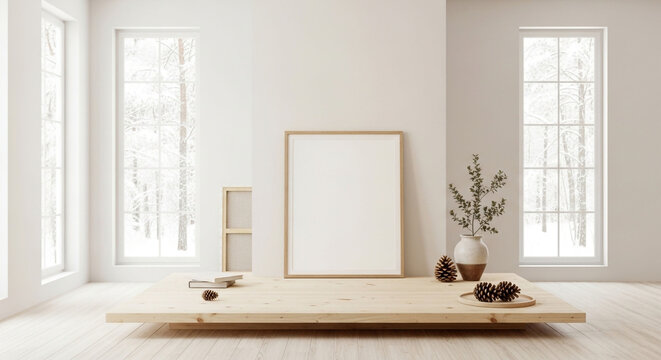 modern interior design with large empty frame for mockup. - Powered by Adobe