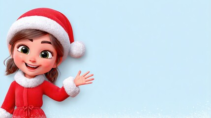 Cheerful Girl in Santa Costume Waves During Holiday Season Celebration