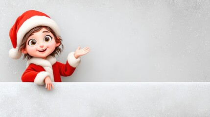 Cheerful Child in a Santa Outfit Waving in a Festive Setting During the Holiday Season