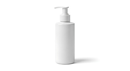 White dispenser bottle with pump lid, isolated on a plain white background, perfect for product mockups and cosmetic branding