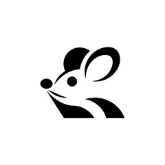 Stylized black and white mouse on transparent background silhouette