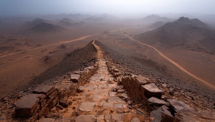 Ancient Mountain Trail Through Rocky Terrain.