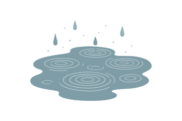 rain drops forming ripples on pond mindfulness of nature no outline flat vector illustration style isolated on white background muted blue gray tones