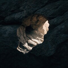 Dark Cave Opening with Light Streaming Through.