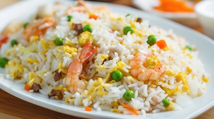 Fresh and delicious food displayed on a clean plate, including colorful vegetables, tender meat, and ripe fruits. The appetizing food is arranged neatly, highlighting its freshness, taste