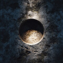 Dark Circular Hole in Earth Tone Surface.