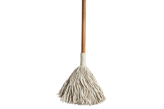 Realistic Floor Mop with Wooden Stick Clip Art Isolated on Transparent Background