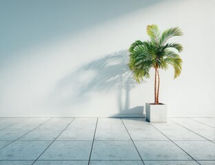 Modern Minimalist Room with Palm Plant.