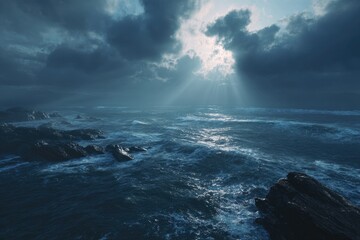 Stormy Ocean Under a Cloudy Sky.