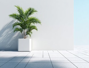 Modern Minimalist Interior with Palm Plant.
