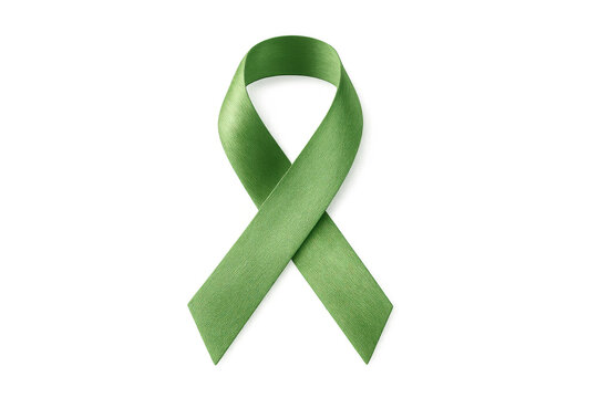 Green awareness ribbon honoring mental health day, raising support for mental illness, trauma, stress, and anxiety - Powered by Adobe