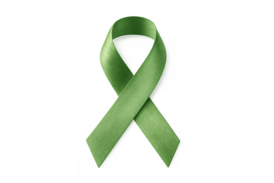 Green awareness ribbon honoring mental health day, raising support for mental illness, trauma, stress, and anxiety - Powered by Adobe