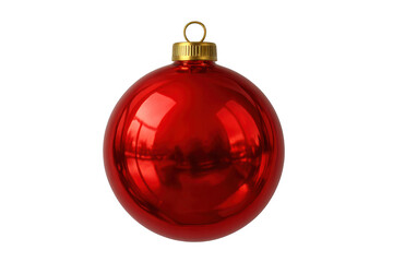 Red christmas ornament bauble decorating holiday season. Shiny reflective sphere hanging, isolated on transparent background