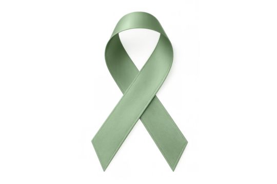 Green awareness ribbon symbolizing mental health, organ donation, cerebral palsy, and support for charitable causes