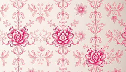 Delicate blush pink floral damask wallpaper pattern, interior design, room
