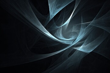 Flowing ethereal light forms twist within a deep dark void creating an abstract composition