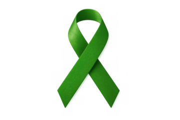 Green awareness ribbon symbolizing mental health support and charity, promoting solidarity and a cause on transparent background