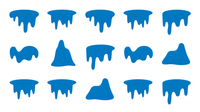 Blue dripping shapes and ice formations on black background graphic design PNG Design on Transparent Background