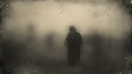 Ghostly figures in motion in an old sepia-toned image