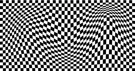 Distorted vector checkered seamless pattern,groovy twisted grid,psychedelic dynamic banner