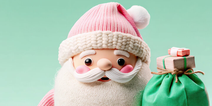 Santa zoro waste in Christmas theme. Festive Santa figure with gifts and a cheerful expression against a pastel background.
