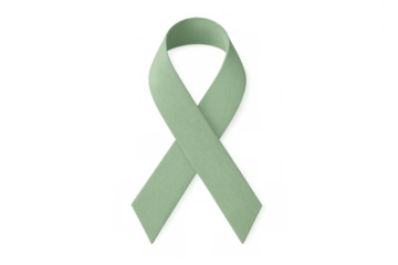 Green awareness ribbon symbolizing mental health support, anxiety awareness, and chronic illness advocacy on transparent background