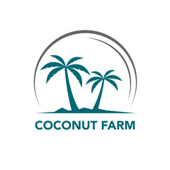 Coconut Farm Logo Featuring Palm Trees and a Circular Design Element.