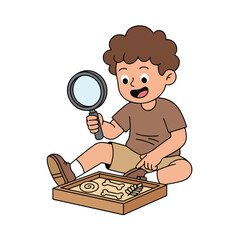Boy exploring with magnifier glass