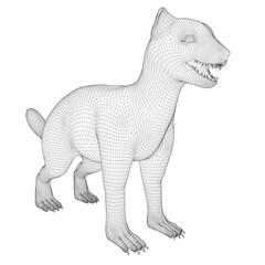 A wireframe mongoose 3D model stands on a clean white background, showcasing its realistic skeletal structure and technical details for modern scientific visualization.