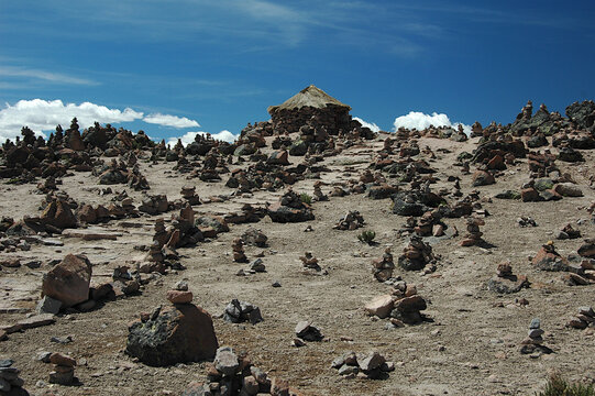 Apachetas Stone Offerings at Abra Patapampa Pass &mdash; Sacred Highland Rituals in the Andes between Arequipa and Chivay, Peru