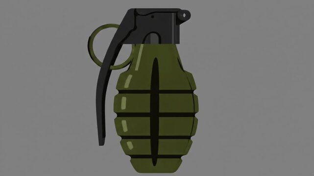 Green hand grenade with a black lever safety mechanism. Suitable for military, danger, securitythemed projects.
