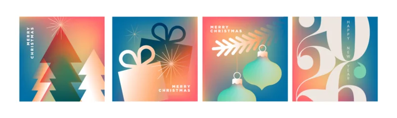 Selbstklebende Fototapeten Restaurant Set of Christmas and New Year holiday cards. Vector illustration templates for holiday greeting card, background, website and social media banner, marketing material.  © PureSolution