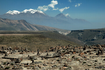 Apachetas Stone Offerings at Abra Patapampa Pass &mdash; Sacred Highland Rituals in the Andes between Arequipa and Chivay, Peru