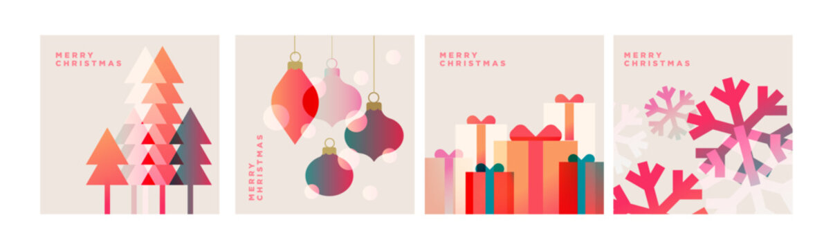 Christmas and New Year holiday card collection. Vector illustration templates for holiday greeting card, background, website and social media banner, marketing material.