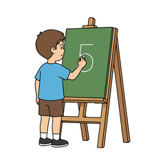 Boy drawing on chalkboard flat vector