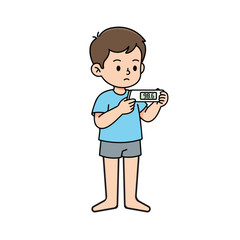 Boy holding magnifier standing vector