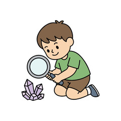 Boy exploring nature with magnifying glass