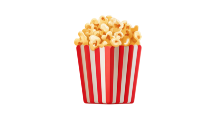 caramel cinema popcorn bowl without background, sweet tasty popcorn red striped carton bucket box isolated on white background.