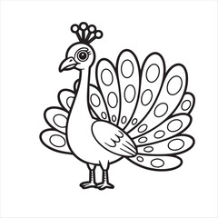 Cartoon peacock showing its beautiful feather pattern, and its design is transparent, kids’ coloring pages, kids, coloring, pages,