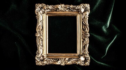 baroque. Ornate golden frame on dark velvet, showcasing intricate baroque details and luxurious texture. event programs, museum guides, designed for cultural heritage projects and event programs.