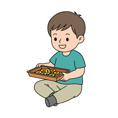Boy eating bread flat vector