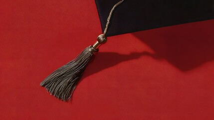 scholar. A graduation cap with a tassel, isolated on a solid red background. event programs, museum guides, designed for cultural heritage projects and event programs, preserves heritage.