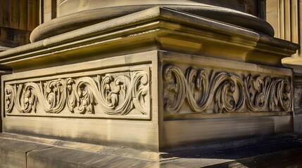 classical. Detailed view of a classical stone pillar with intricate textures and subtle shadows, highlighting architectural beauty. real-estate listings.