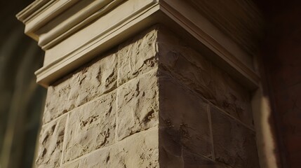 classical. Detailed view of a classical stone pillar with intricate textures and subtle shadows, highlighting architectural beauty. real-estate listings.