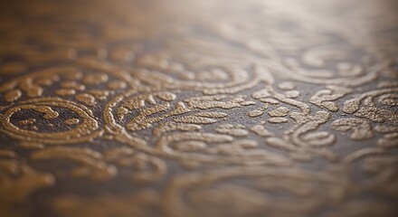 Close-up of Ornate Embossed Surface with Intricate Patterns.
