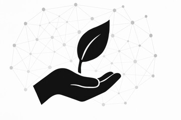 Hand holding leaf with network connection background for environmental concept
