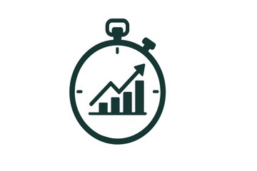 Stopwatch with rising bar chart and arrow representing time management and growth