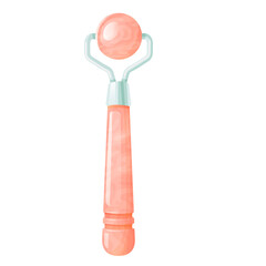 Rose Quartz Facial Roller with Silver Accents and Translucent Pink Stone for Skincare and Massage on White Background