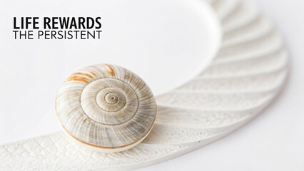 Snail Shell Spiral Growing Slowly on a White Patterned Surface
