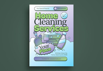 Gradient Purple Green Y2K Home Cleaning Service Flyer Layout